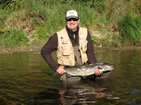 Jim Brennan with a nice salmon taken at on Ally's Shrimp Wednesday morning.