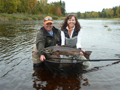 Here is Guide Rodney Colford and Anne Talbot-Kleeman with a Cain's river salmon