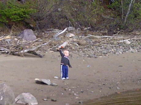 Ledgar Jardine, age 19 months, fishing bass last day of retention season at enclosure SW Miramichi