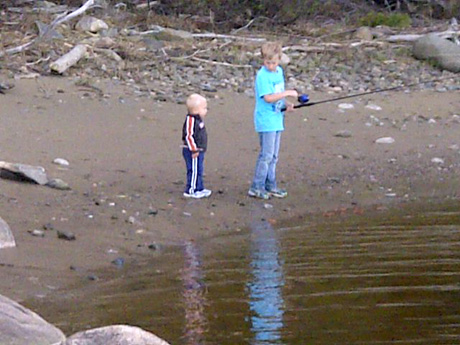 Young anglers fishing bass last day of retention season at Enclosure SW Miramichi