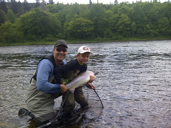 From Mark Coy, Fredericton: My 7 year old landed his first salmon on Thursday last week. Hooked in the Boiestown area.