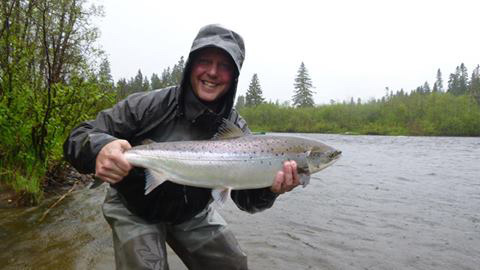 Greg Amos with first bright fish of the year - taken by Andrew Anthony