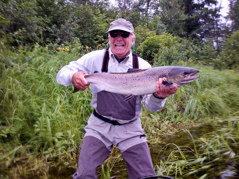 Jan Esway, who has caught many salmon all over the world, lands his first Miramichi salmon!