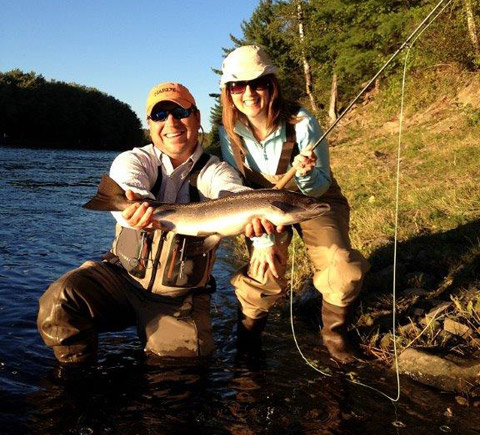 Ledges guide Andrew Anthony and Kim Allan with her first Atlantic Salmon.